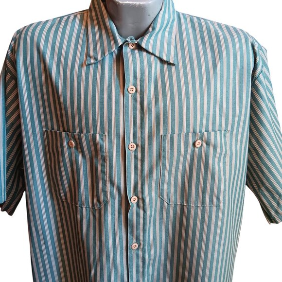 2XL Vintage Men's Work Shirt Red Kap Green Stripes Mechanic 1990's Honduras - Picture 1 of 5